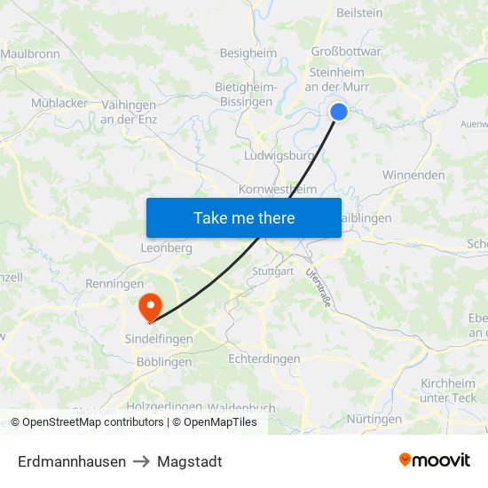 Erdmannhausen to Magstadt map