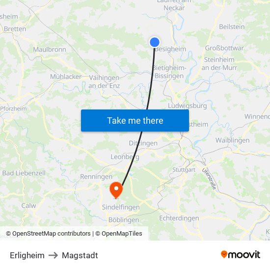Erligheim to Magstadt map
