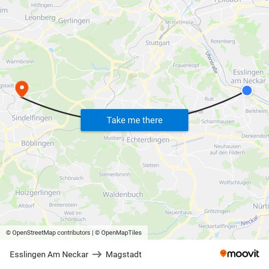 Esslingen Am Neckar to Magstadt map