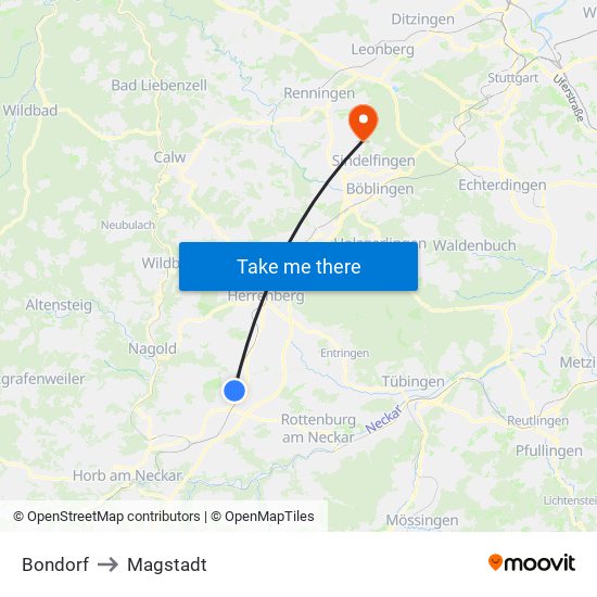 Bondorf to Magstadt map