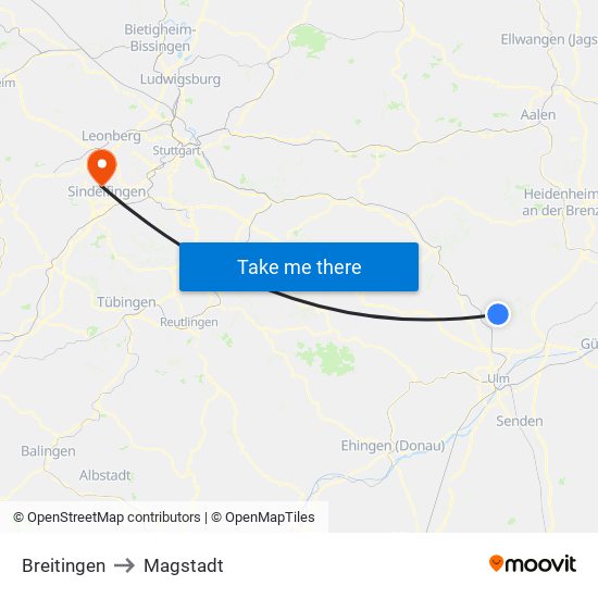 Breitingen to Magstadt map