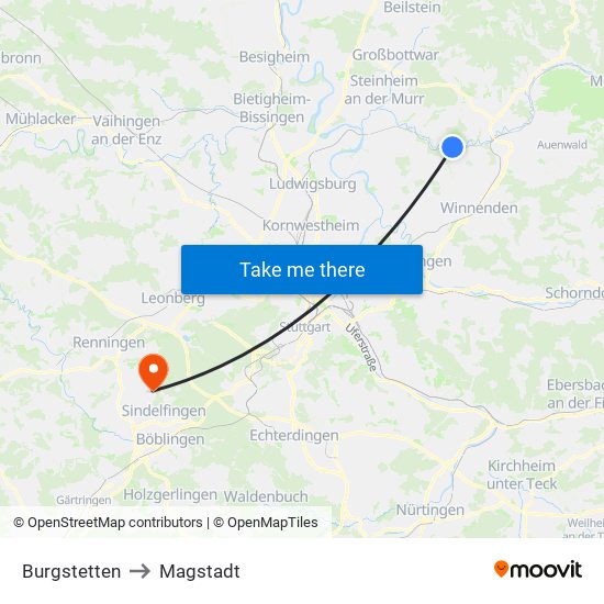 Burgstetten to Magstadt map