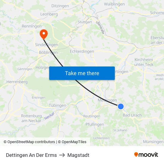 Dettingen An Der Erms to Magstadt map