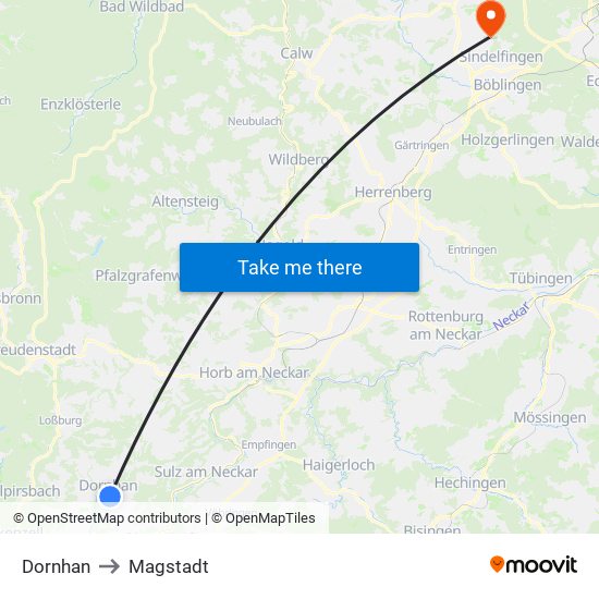 Dornhan to Magstadt map