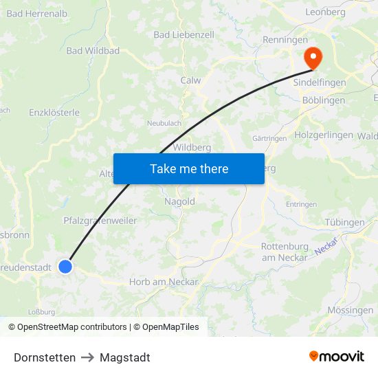 Dornstetten to Magstadt map