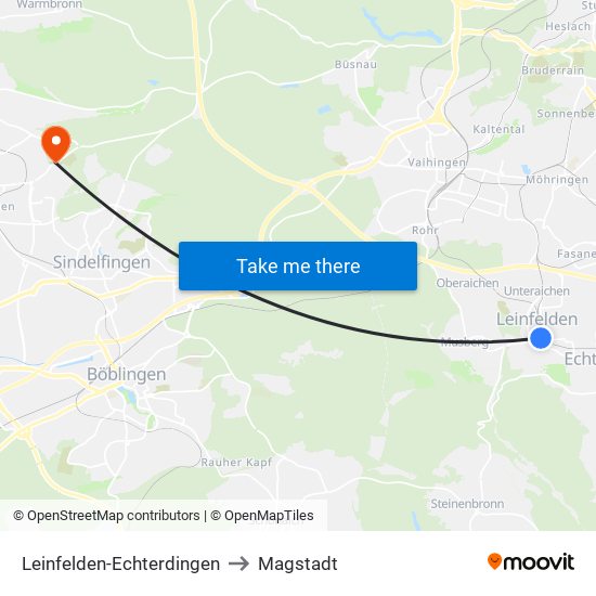 Leinfelden-Echterdingen to Magstadt map