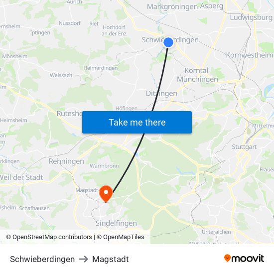 Schwieberdingen to Magstadt map