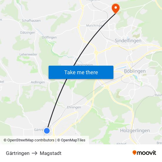 Gärtringen to Magstadt map