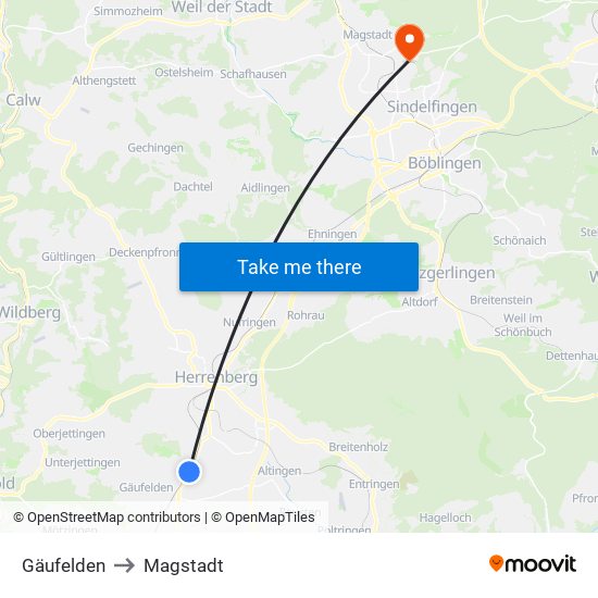 Gäufelden to Magstadt map