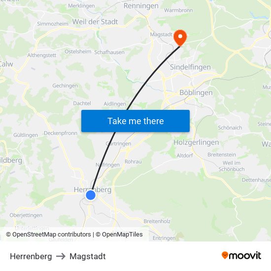 Herrenberg to Magstadt map