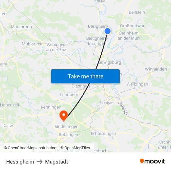 Hessigheim to Magstadt map