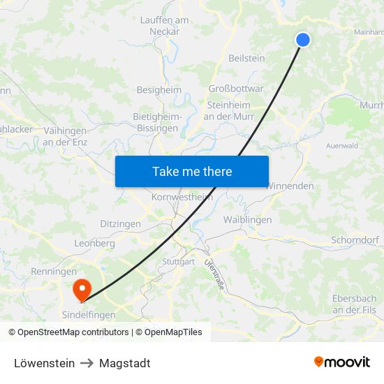 Löwenstein to Magstadt map