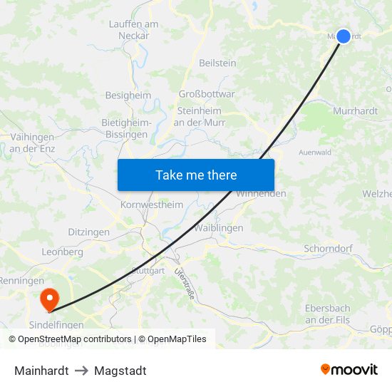 Mainhardt to Magstadt map