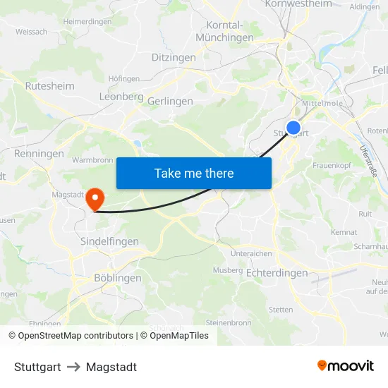 Stuttgart to Magstadt map