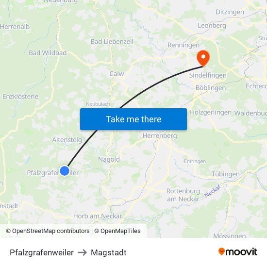 Pfalzgrafenweiler to Magstadt map