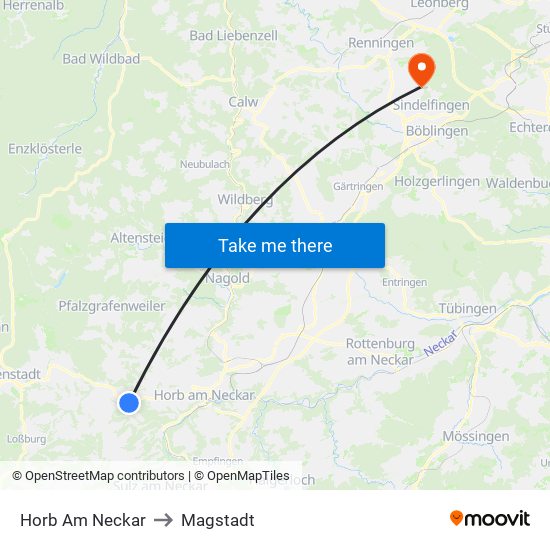 Horb Am Neckar to Magstadt map