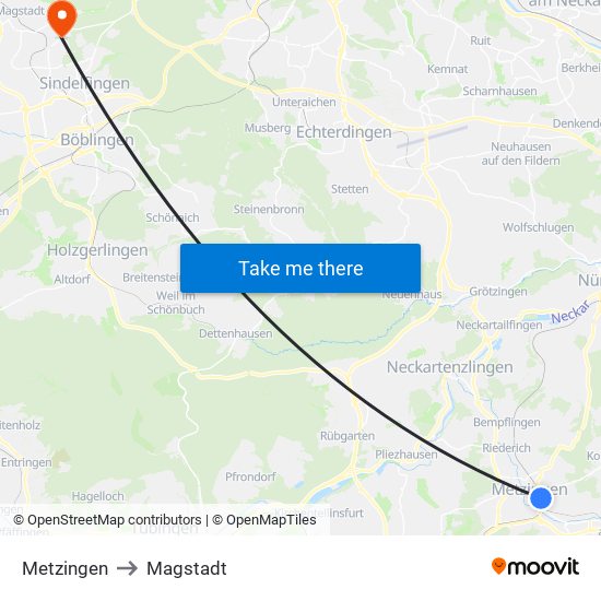 Metzingen to Magstadt map