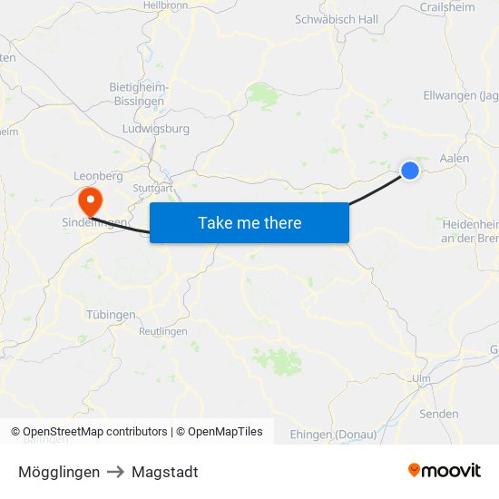 Mögglingen to Magstadt map