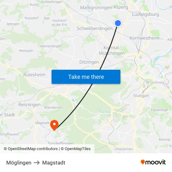 Möglingen to Magstadt map