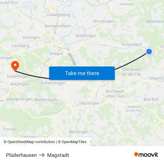 Plüderhausen to Magstadt map