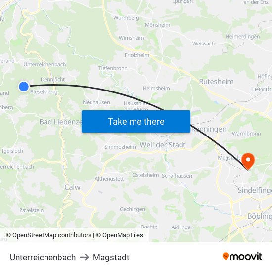 Unterreichenbach to Magstadt map