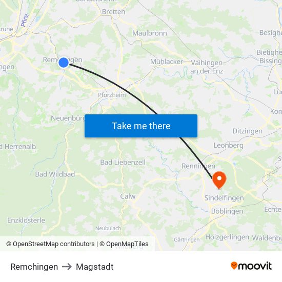 Remchingen to Magstadt map
