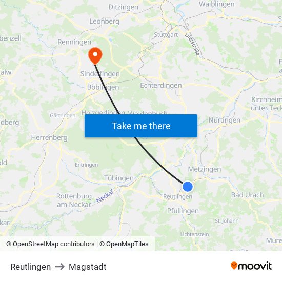 Reutlingen to Magstadt map