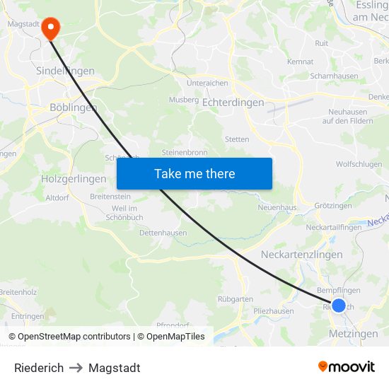 Riederich to Magstadt map