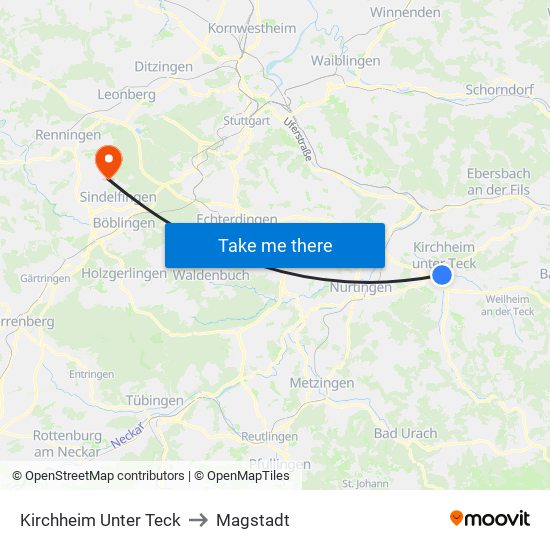 Kirchheim Unter Teck to Magstadt map