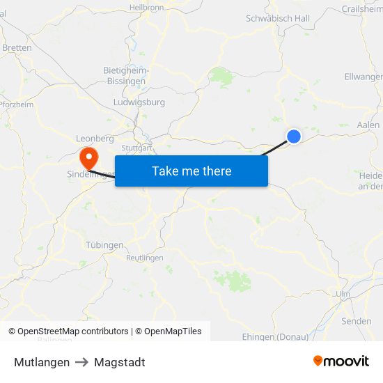 Mutlangen to Magstadt map