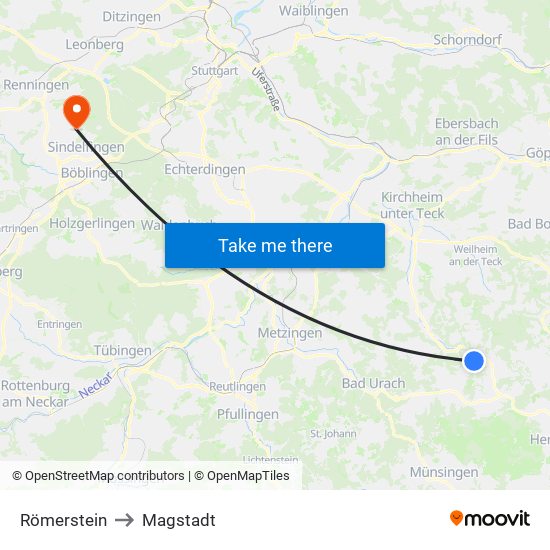 Römerstein to Magstadt map