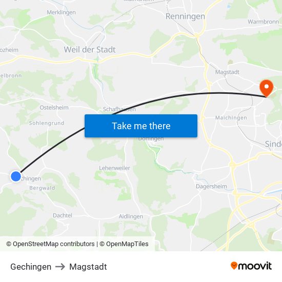 Gechingen to Magstadt map