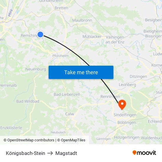 Königsbach-Stein to Magstadt map