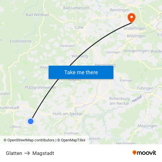 Glatten to Magstadt map