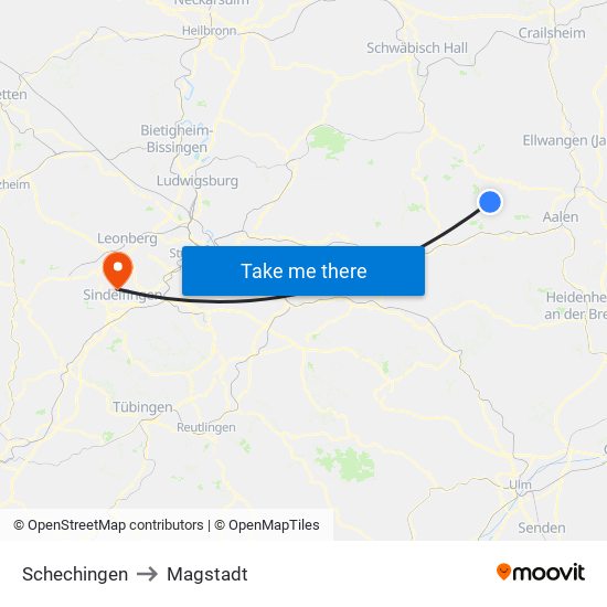 Schechingen to Magstadt map