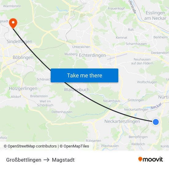 Großbettlingen to Magstadt map