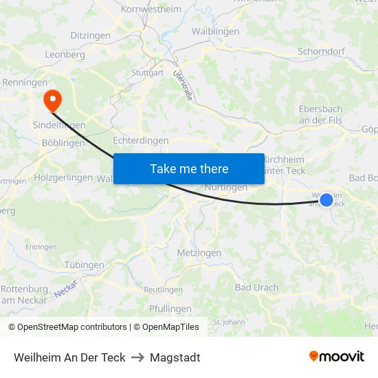 Weilheim An Der Teck to Magstadt map