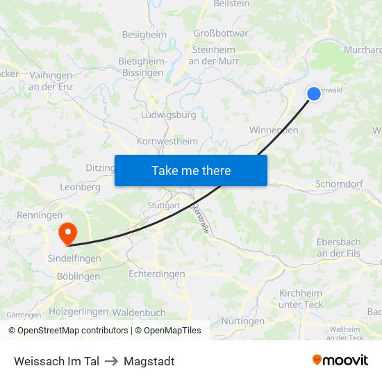 Weissach Im Tal to Magstadt map