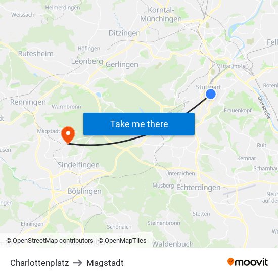 Charlottenplatz to Magstadt map