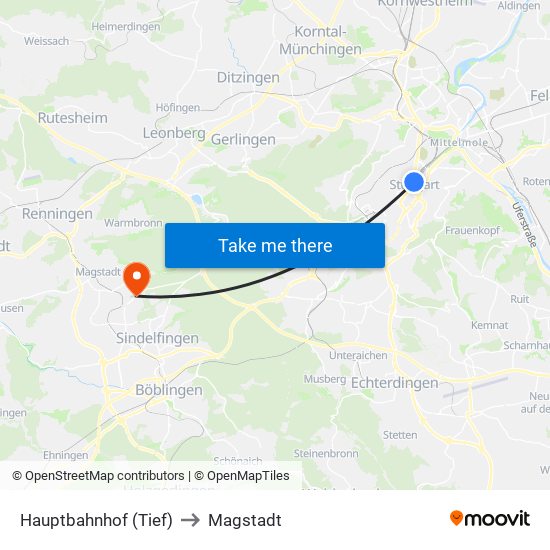 Hauptbahnhof (Tief) to Magstadt map