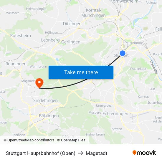 Stuttgart Hauptbahnhof (Oben) to Magstadt map