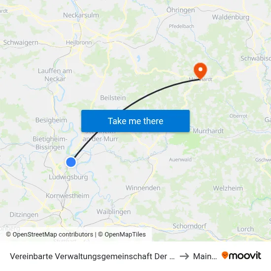 Vereinbarte Verwaltungsgemeinschaft Der Stadt Freiberg am Neckar to Mainhardt map