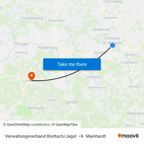 Verwaltungsverband Brettach/Jagst to Mainhardt map