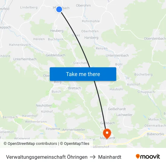 Verwaltungsgemeinschaft Öhringen to Mainhardt map