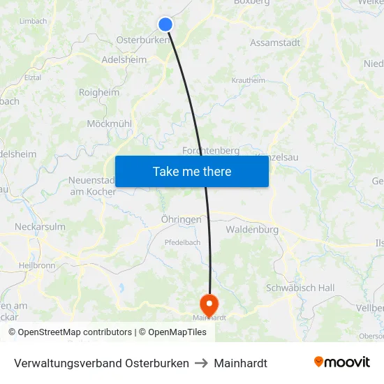 Verwaltungsverband Osterburken to Mainhardt map