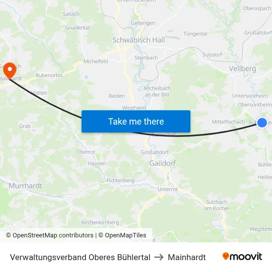 Verwaltungsverband Oberes Bühlertal to Mainhardt map