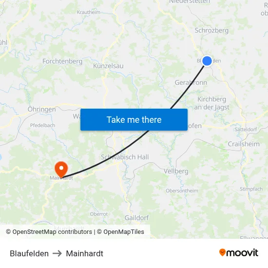 Blaufelden to Mainhardt map