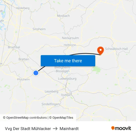 Vvg Der Stadt Mühlacker to Mainhardt map