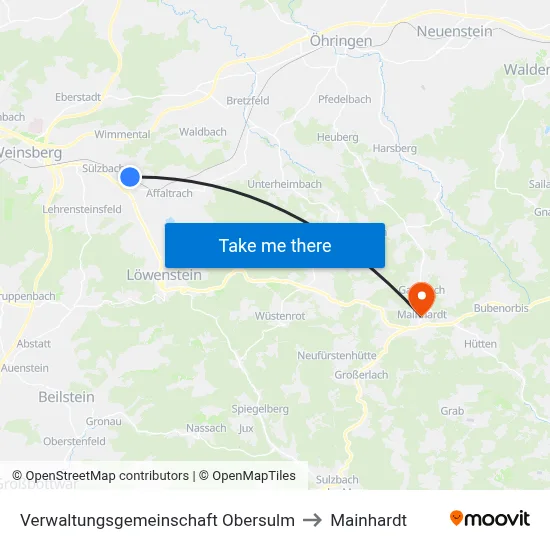 Verwaltungsgemeinschaft Obersulm to Mainhardt map
