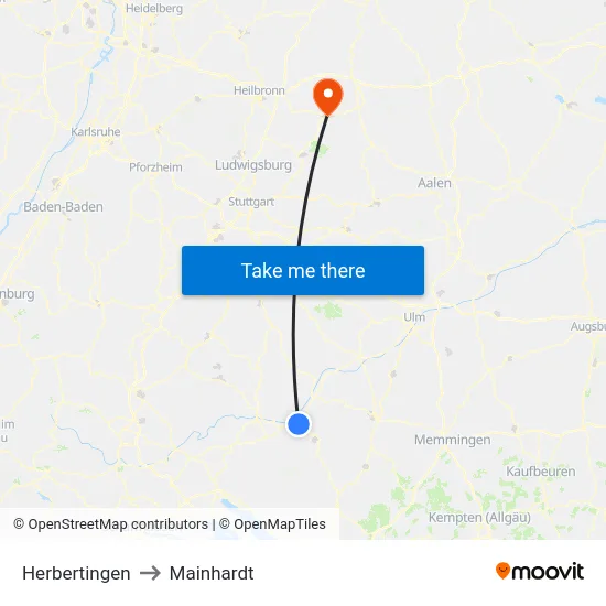 Herbertingen to Mainhardt map